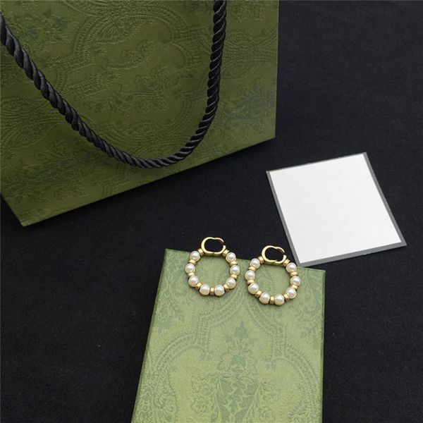 

designer pearl circle earrings charm women double letter eardrop girl pendant studs for party date gift232t, Golden