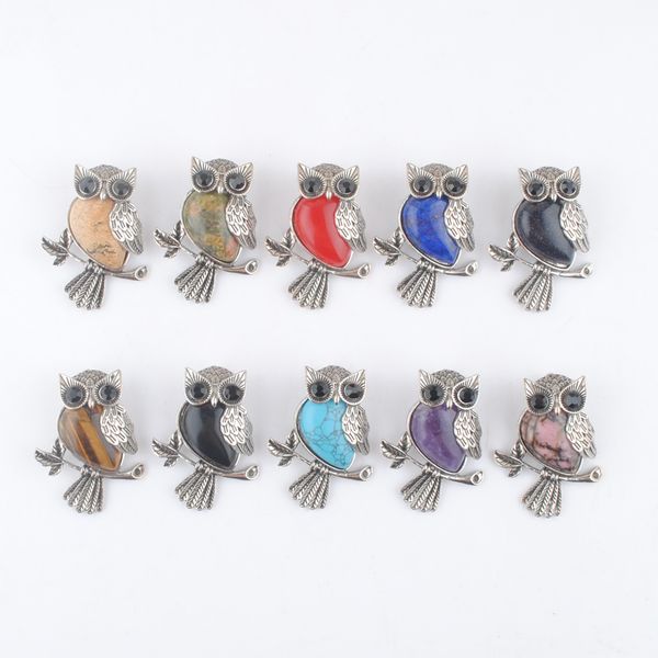 

natural stone owl pendant for diy jewelry making necklace accessories blue sand tigers eye aventurine bn494, Silver