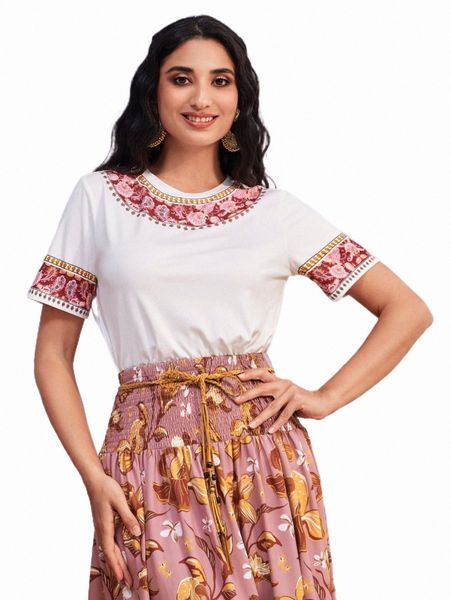 

women's t-shirt modely paisley print tee 2022 new s2x3#, White