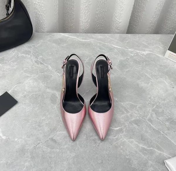 

new 23ss women heel sandal luxury leather sandal fashion brand party designer summer womens heels shoe, Black