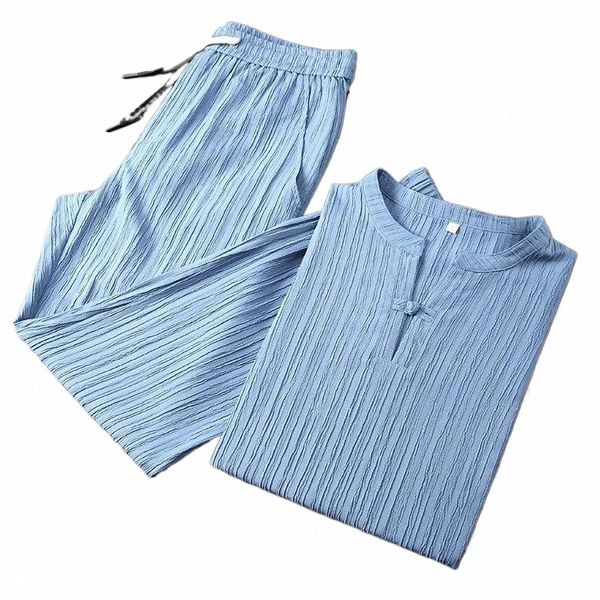 

men's tracksuits men's tracksuits jsbdhigh-end super comfortable and breathable crepe two-piece male chinese style plate buckle su, Gray