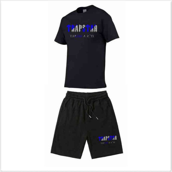 

trapstar london t shirt chest blue-white color towel embroidery mens shirt and shorts highs quality casual street shirts british fashion bra, White;black