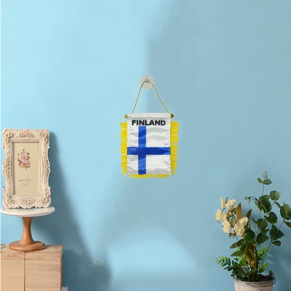 

finland mini flag banner 10x15 cm premium polyester pennant with suction cup for home office door decor