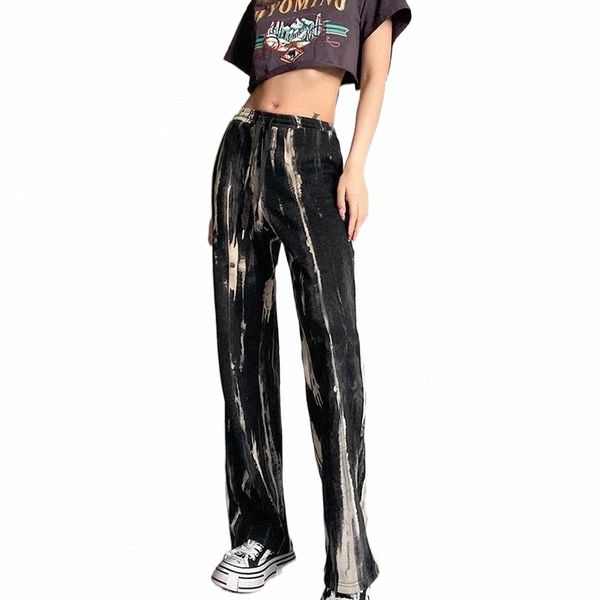 

women's pants & capris women's pants & capris women tie dye printed fashion 2021 harajuku casual straight trouser streetwear femal, Black;white