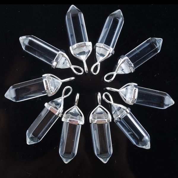 

white quartz pendants natural stone crystal pillar shape pendulum for necklace hexagonal point reiki jewellery gifts n3035, Silver