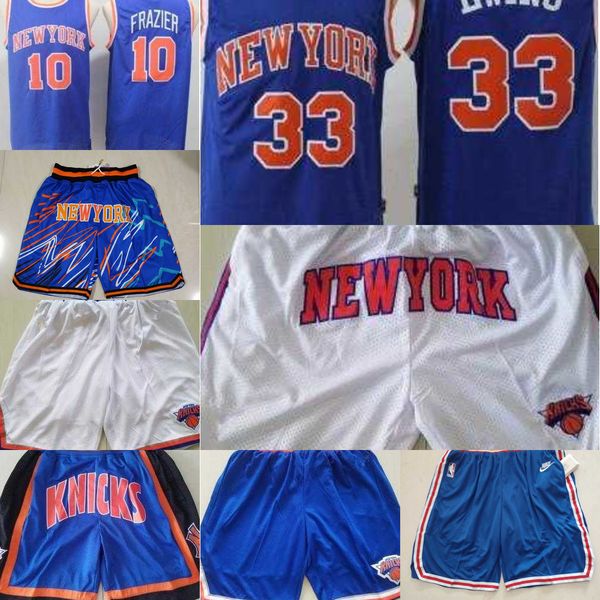 

basketball shorts basketball jerseys new york''knicks''men throwback jersey patrick 33 ewing walt 10 frazier r.j. 9 barr, Black;red
