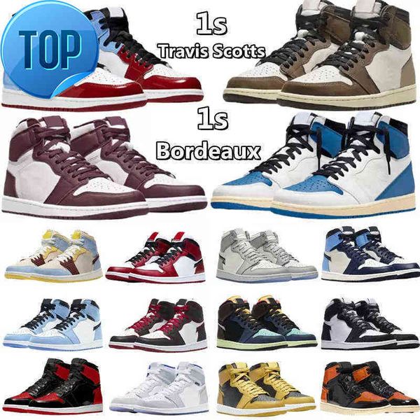 

boots jumpman 1 basketball shoes og high 1s unc patent leather mocha homage to university blue sport designer sneakers trainers 36-48, Black