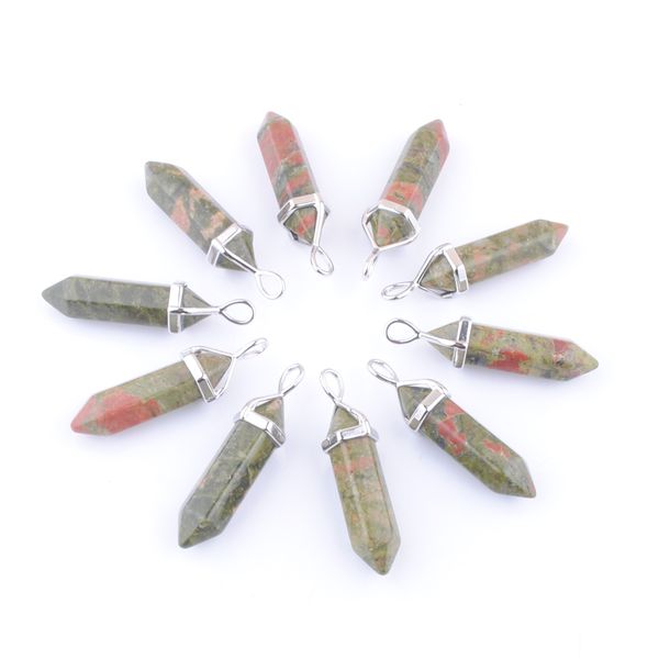 

pendants stone unakite jaspers hexagonal bullet point crystal pillar reiki healing chakra dangle pendant jewelry n3055, Silver