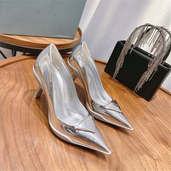 

women dress shoes catwalk glossy leather pumps pointed toe stiletto sandals, Black