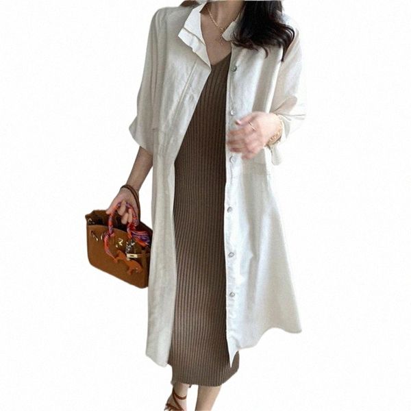 

women's trench coats women's trench coats 2021 autumn mid-sleeve linen long thin windbreaker cardigan stand-up collar single-breas, Tan;black