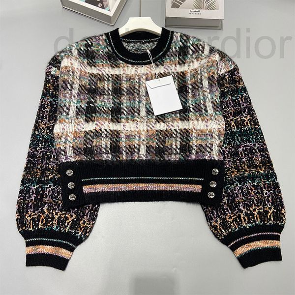

women's sweaters designer small fragrance round neck plaid knit pullover celebrity long sleeve sweater casual new autumn and winter 202, White;black