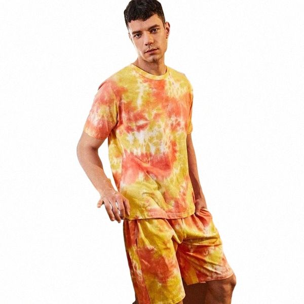

men's tracksuits men's tracksuits men tie dye two piece set short sleeve oversized tshirt and shorts casual jogging clothing male, Gray