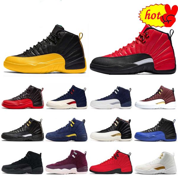 

boots 12 12s mens basketball shoes reverse flu game royal fiba dark grey ov white sports trainers sneakers -13, Black