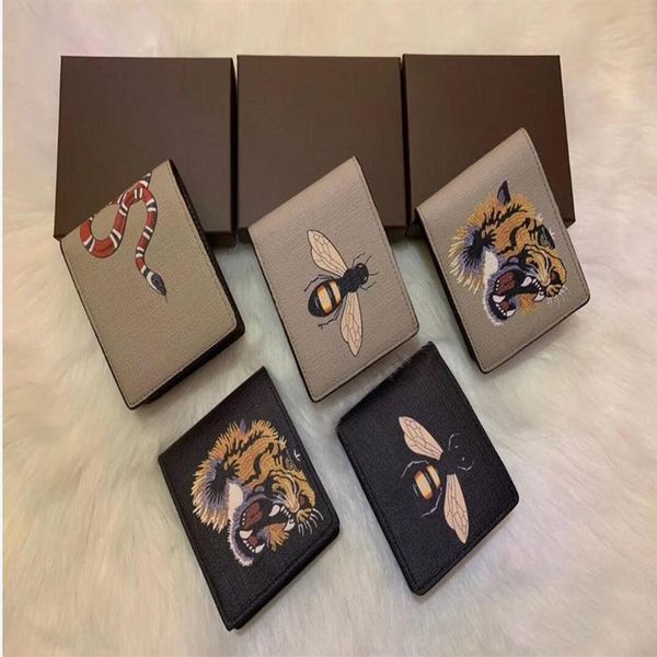 

men animal short wallet leather black snake tiger bee wallets women long style purse card holders with gift box297h, Red;black
