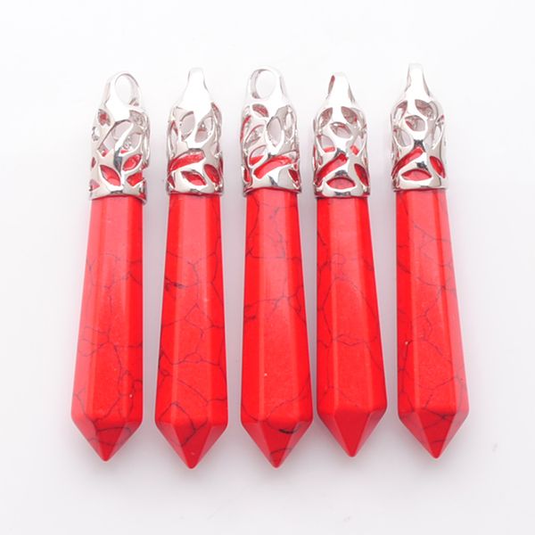 

natural stone red turquoises hexagonal reiki chakra pendulum pendants for jewelry making women necklace accessories n3008, Silver