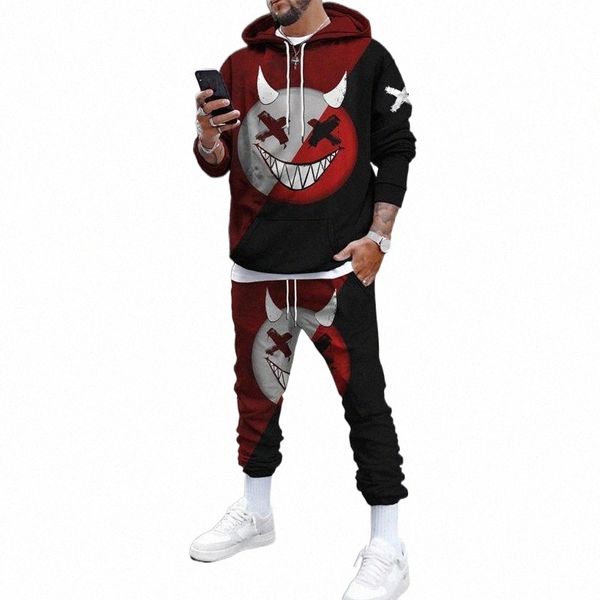 

men's tracksuits men's tracksuits casual sweater suits autumn winter personality printing pullover trousers 2-piece set slim-fit f, Gray