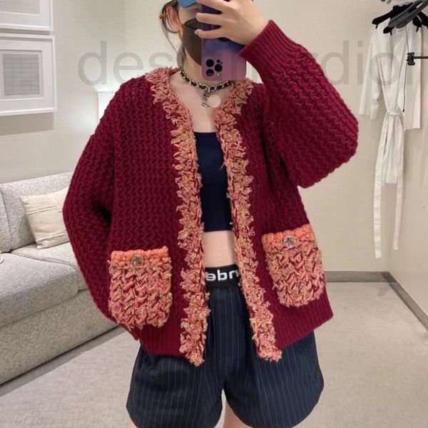 

women's sweaters designer xiaoxiangfeng woven tassels round neck color matching pocket long sleeve cardigan women's coat celebriti, White;black
