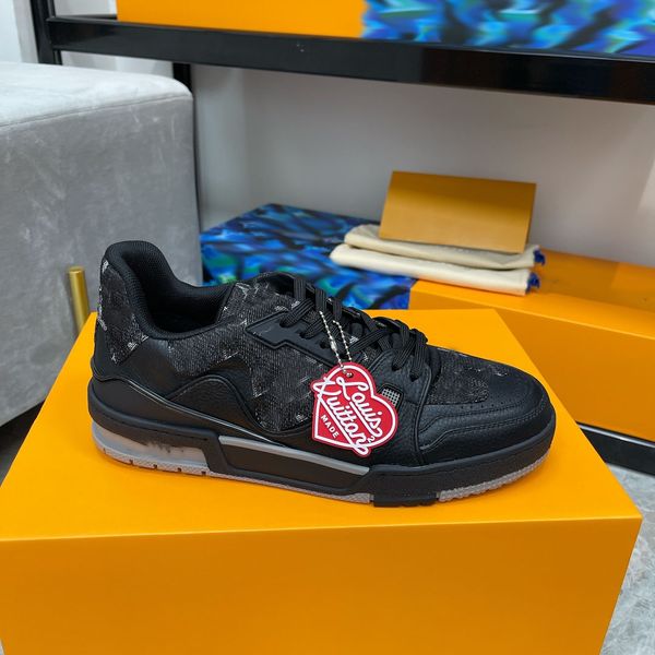 

men's casual shoes classic retro thick-soled calfskin mesh embroidery sports combination outsole printed sneakers size 36-45, Black