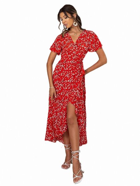 

casual dresses simplee ditsy floral knot side wrap dress e1qv#, Black;gray