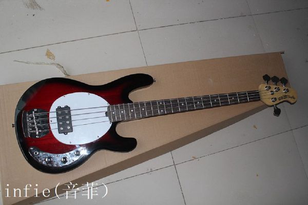 

red purple 4 strings electric bass guitar music man stingray natural wood bass