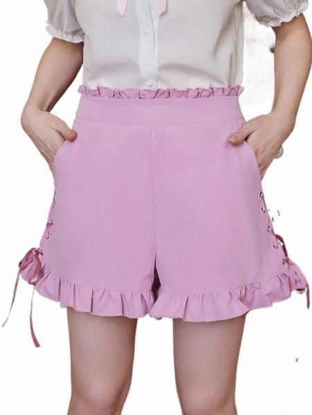 

women's shorts romwe kawaii lace up side ruffle hem shorts c2zq#, White;black