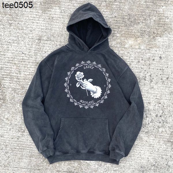 

saint michael hoodie rose co branded fog white dove limited vintage washing sweater, Black