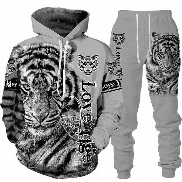 

men's tracksuits men's tracksuits animal 3d tiger printed hoodie pants suit cool men/women 2 pcs sportwear tracksuit set autumn an, Gray