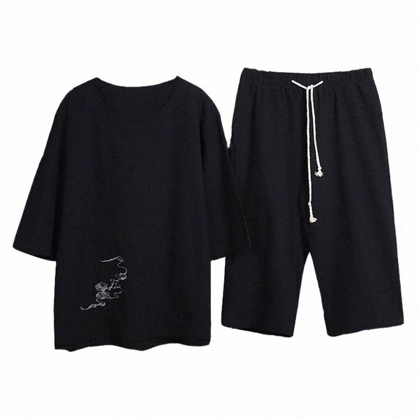 

men's tracksuits men's tracksuits zhijing summer plus-sized menswear leisure suit chinese-style cotton linen flax loose short slee, Gray