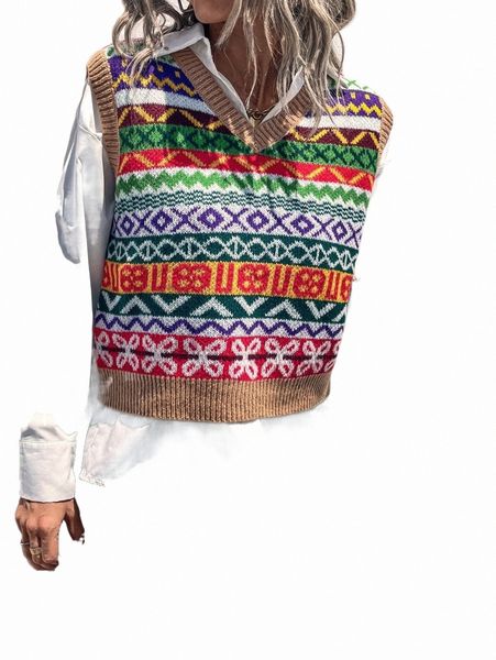 

women's sweaters geo pattern sweater vest without blouse a3oa#, White;black