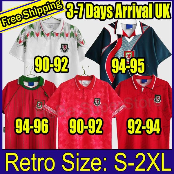 

college wear wales retro soccer jerseys 1990 1993 gales 1992 1994 1995 1996 giggs hughes home away saunders rush boden speed vintage classic, Black