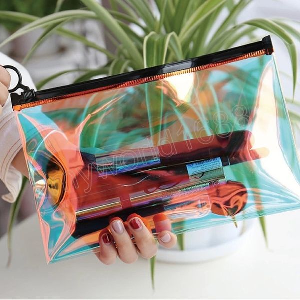 

wash make up box case fashion laser travel cosmetic bag clear zipper makeup bag toiletry brush pencil bags organizer