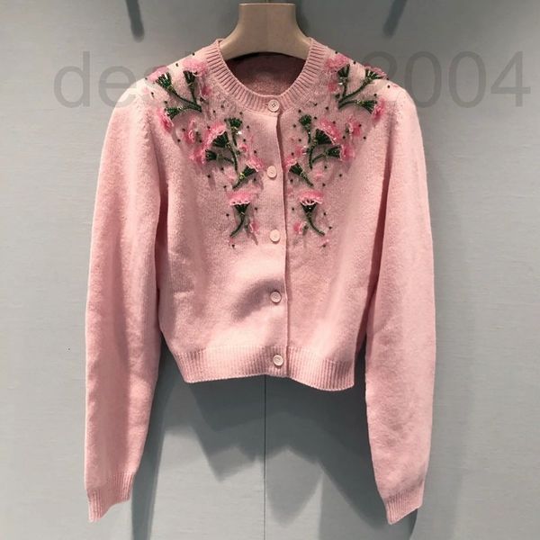 

women's sweaters designer 22 early spring new miu family's same beaded cardigan heavy industry embroidery diamond inlaid pink vers, White;black