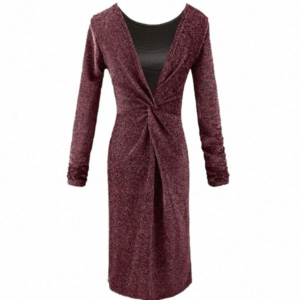 

casual dresses casual dresses dress women long sleeve o neck backless knot shiny glitter bodycon mini party vestidos o1av#, Black;gray