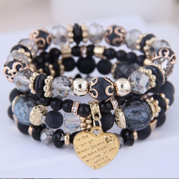 

2022 new niche design strands european and american retro tassel multi-layer mixed color beaded braided women's bracelet, Black