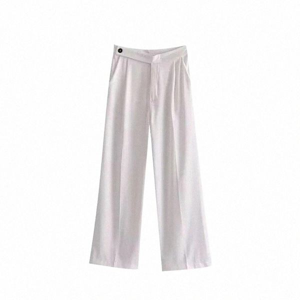 

women's pants & capris spring women chic fashion side pockets wide leg pants vintage high waist zipper elegant female trousers women&#0, Black;white