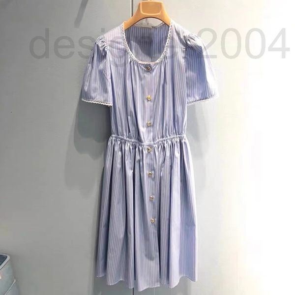 

casual dresses designer miu home striped dress waist slim single breasted large skirt celebrity temperament summer new style miao ybb0, Black;gray