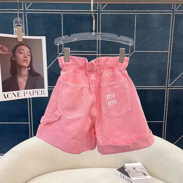 

women's jeans 1-to-1 miu high waist thin and wearing pink flower bud denim shorts female summer l6zg, Blue