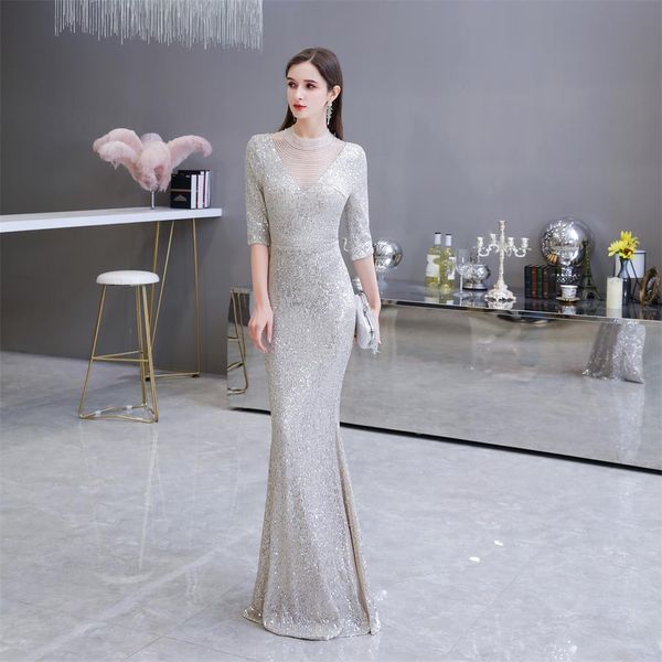 

party dresses sequin prom silver mermaid women evening dress trends ys06054, Black