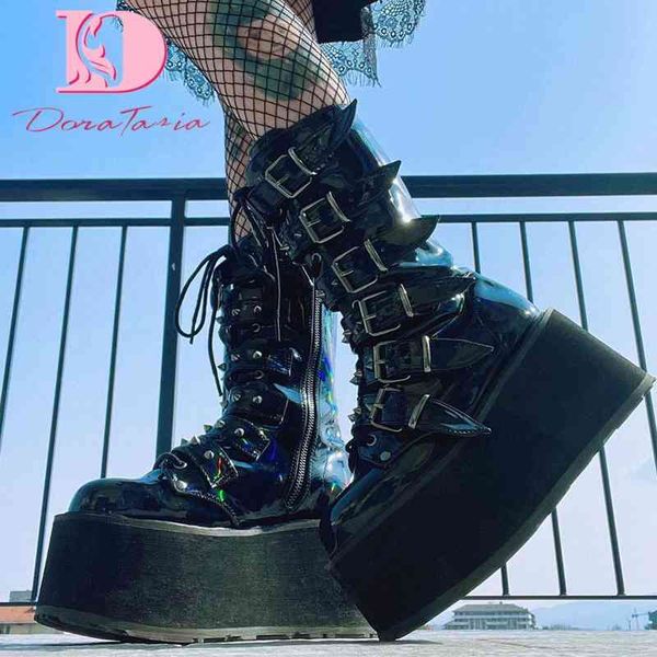 

boots fashion women boots punk platform wedges boots ladies high heels cosplay cool party street shoes female boot plus size 34-48 220903, Black