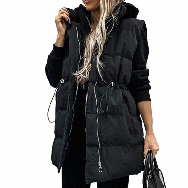 

women's vests women's vests lady vest solid color padded turn-down collar drawstring women waistcoat wear resistant o99z#, Black;white