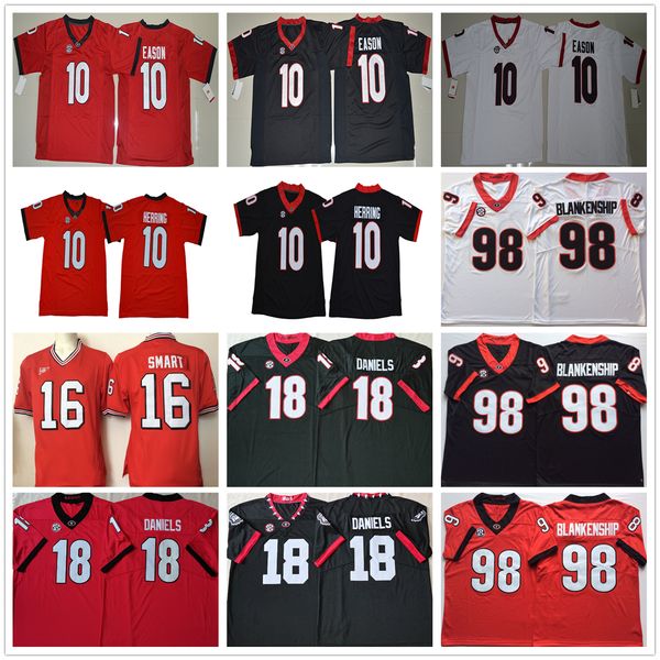 

ncaa georgia bulldog football jersey 18 jt daniels 10 jacob eason malik herring 16 ckirby smart 98 rodrigo blankenship stitched jersey, Black