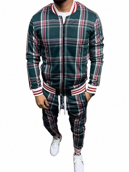 

men's tracksuits men's tracksuits autumn europe united states cardigan checkered coat sweatpants fashion men's casual two-pie, Gray