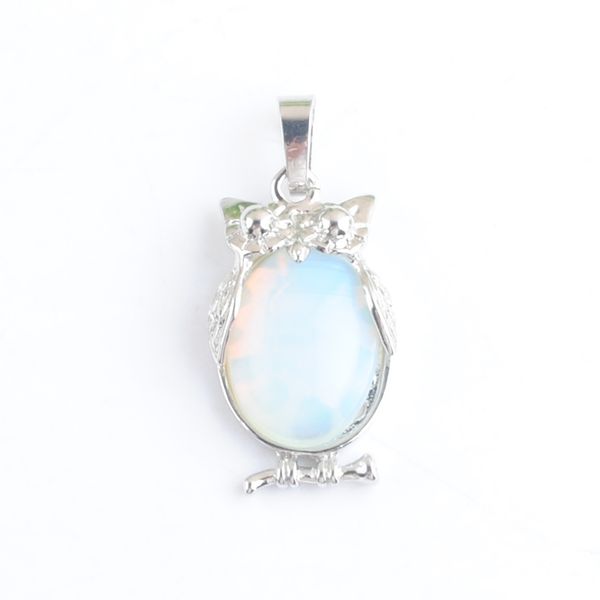 

natural stone opal tiny owl pendants reiki lucky animal cute charm jewelry for women man gift n4679, Silver