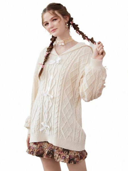 

women's sweaters romwe kawaii cable knit bow sweater 77yt#, White;black