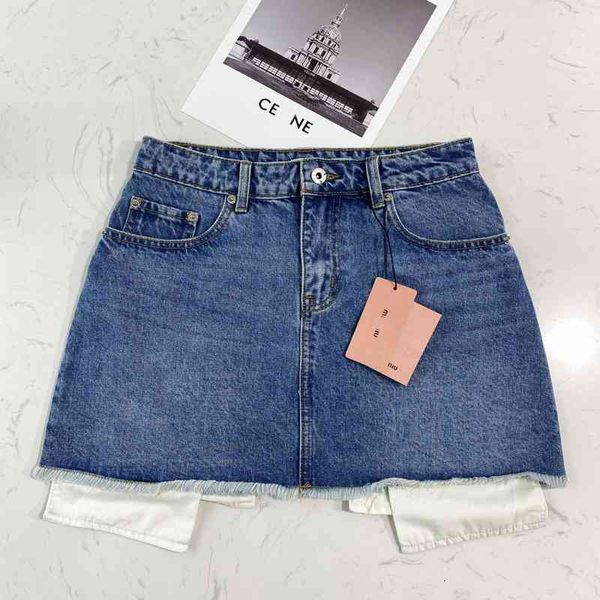 

skirts miu home embroidered letter denim short skirt with high waist and thin a-shaped for women in summer bphx, Black