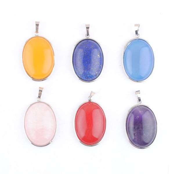 

natural stone pendant oval bead for necklace jewelry making rose quartzs agates opal amethysts bn471, Silver