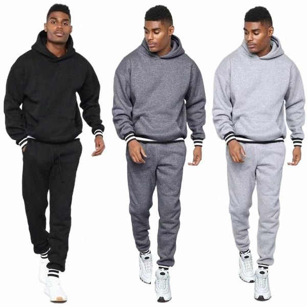 

men's tracksuits men's tracksuits autumn and winter men's contrast stitching sweater sports suit fashion hooded casual two-pi, Gray
