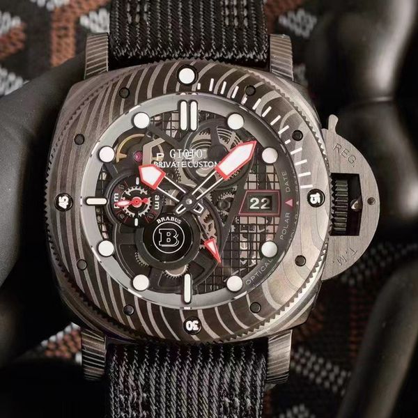 

47mm mens mechanical automatic watch black rubber canvas carbon fiber luminous021052581495686, Slivery;brown