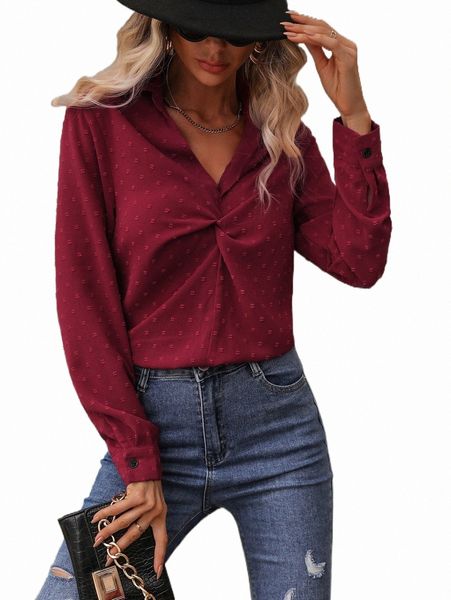 

women's blouses & shirts swiss dot twist front blouse s017#, White