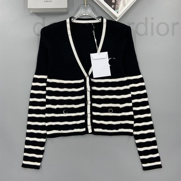 

women's sweaters designer xiaoxiangfeng knitted v-neck striped cardigan casual temperament thin coat women's new product in early, White;black